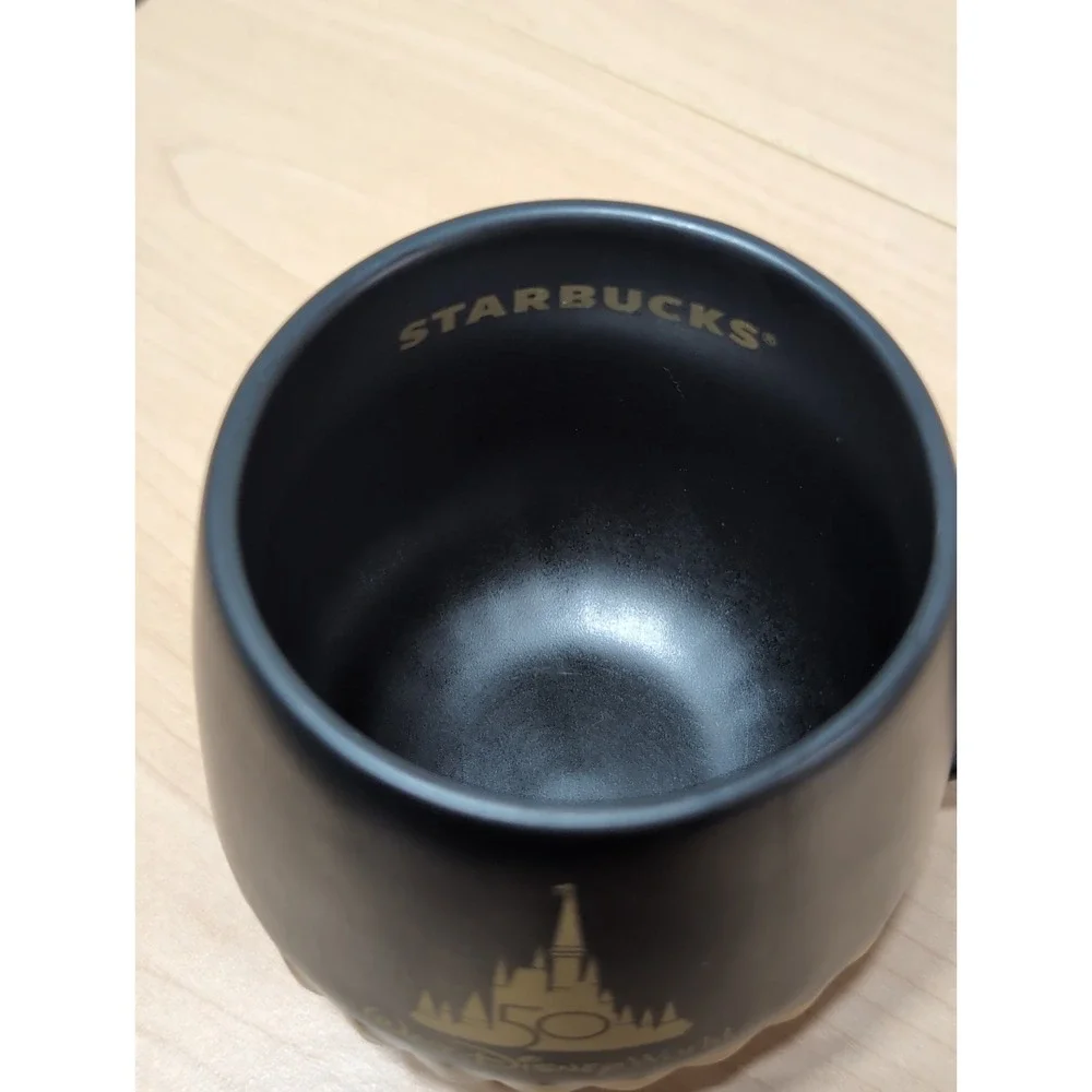 Walt Disney World 50th Anniversary STARBUCKS Coffee Luxe Mug Cup Black and Gold